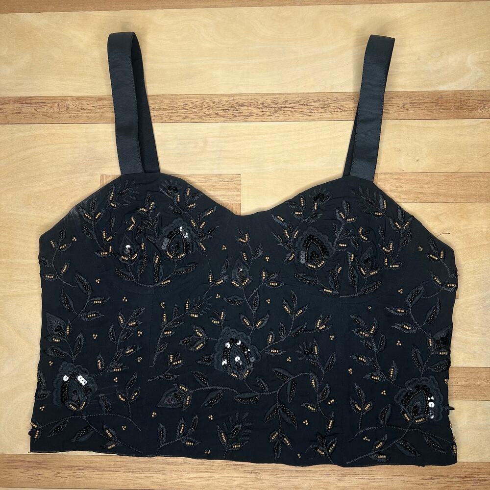 Zara Beaded Bustier Style Top Cropped Size Large Black Gold Sleeveless Festival - Picture 3 of 10